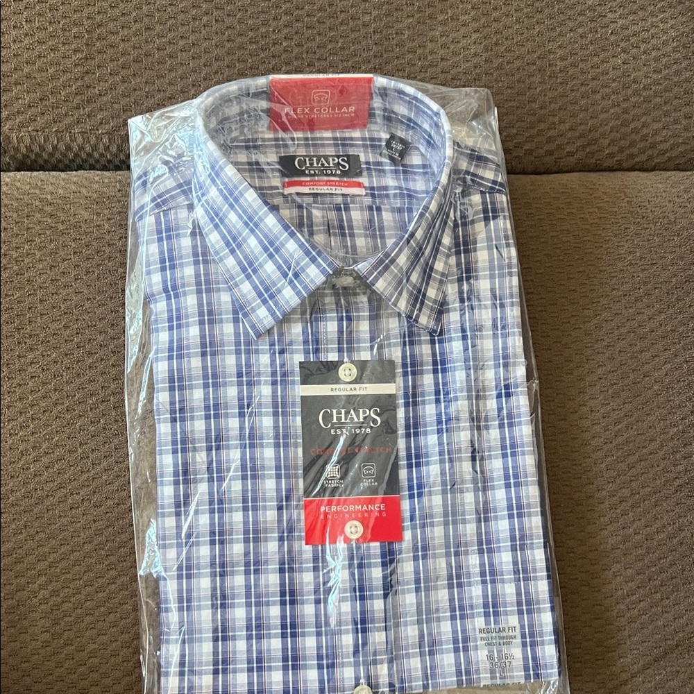 Chaps Men's White and Blue Checkered Shirt